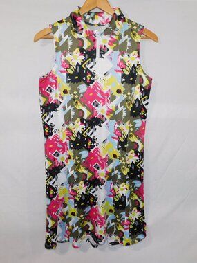 GGblue Luxe Sport Womens M Golf Dress Abstract Floral Green Pink Blue 1/4 Zip